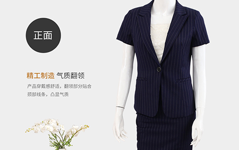 惠州藏蓝条纹修身百搭女士短袖西服套裙