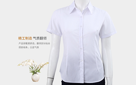 上海纯白关门领棉质女士短袖衬衫