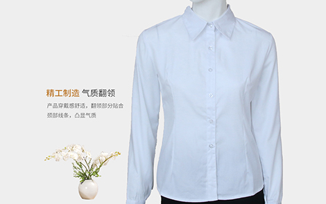 广州纯白关门领棉质女士长袖衬衫