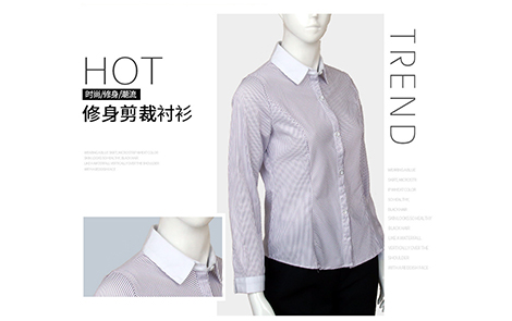 惠州白领紫色对斜条棉质女士长袖衬衫
