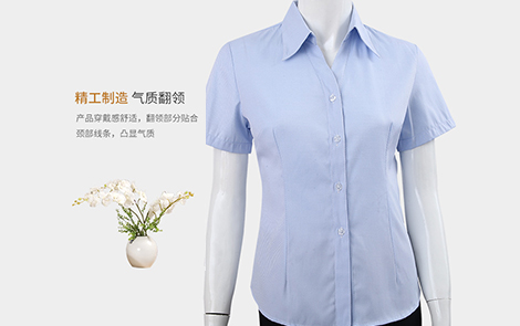 广东蓝色小斜条棉质女士短袖衬衫