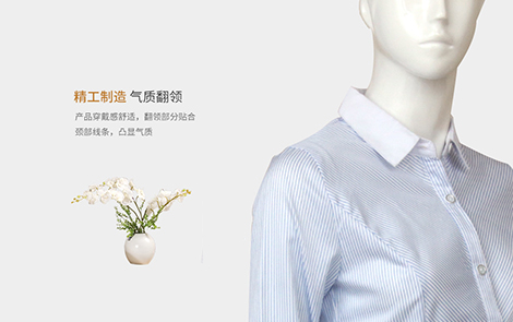 广州白领蓝色对斜条棉质女士长袖衬衫