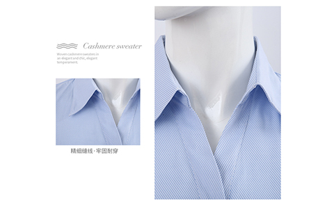 上海蓝色小斜条棉质女士短袖衬衫
