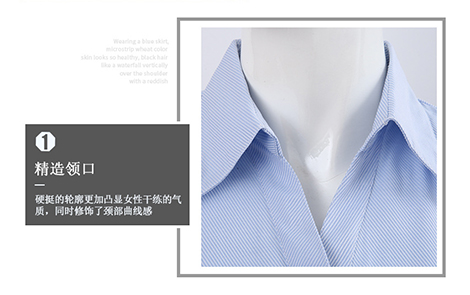 上海蓝色小斜条棉质女士短袖衬衫