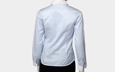 重庆白领蓝色对斜条棉质女士长袖衬衫