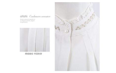 北京白色立领珠花木耳边雪纺女士短袖衬衫